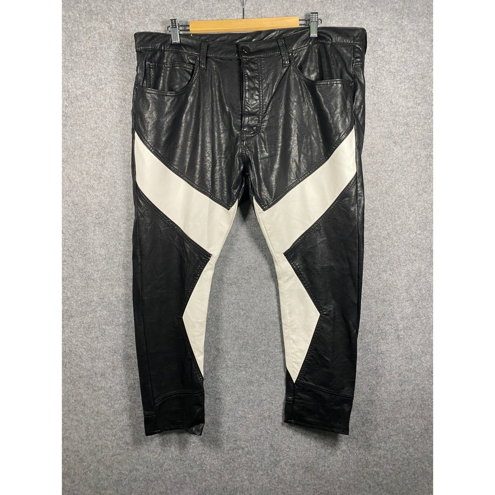 MNML Mens Black White Faux Leather Colorblock Tapered Pants Size 38 Streetwear - Picture 1 of 10